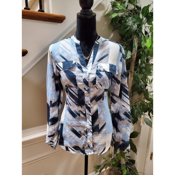 Calvin Klein Women Multicolor Polyester Long Sleeve Buttons Down Casual Shirt S - Picture 1 of 10